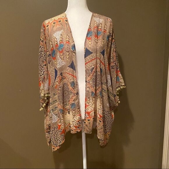 Umgee Peacock Print Kimono Size M/L - Picture 2 of 8